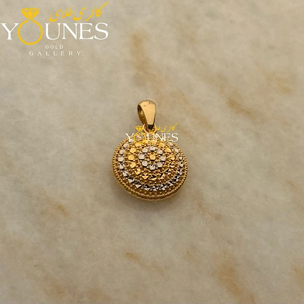 آویز طلا دایره تراش دار دورنگ